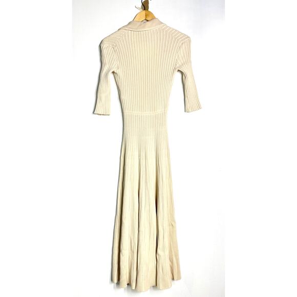 Maje Sequin Knit Midi Dress Ribbed Button-Front Off White 36 US 2-4 - Picture 4 of 11